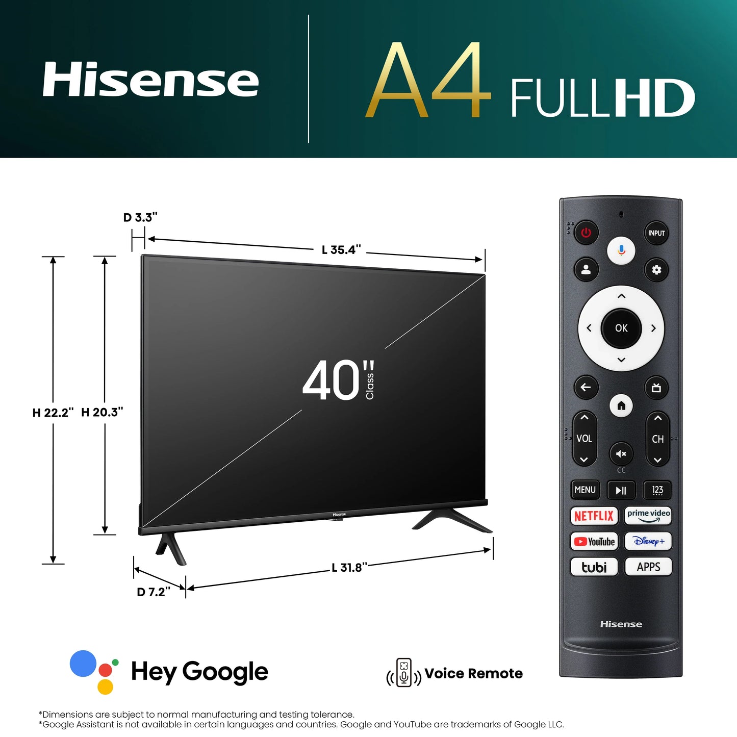 Hisense 40" 40A4K A4 Series Hisense Google TV - Refurbished