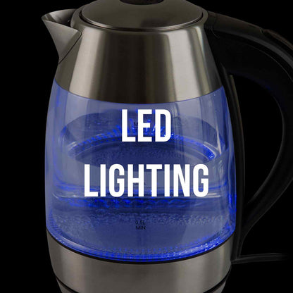 Bollitore in vetro in acciaio inox a LED blu da 1,7 l - ITALYSUPPLY