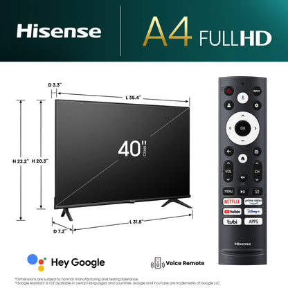 Hisense 40" 40A4K A4 Series Hisense Google TV - Refurbished